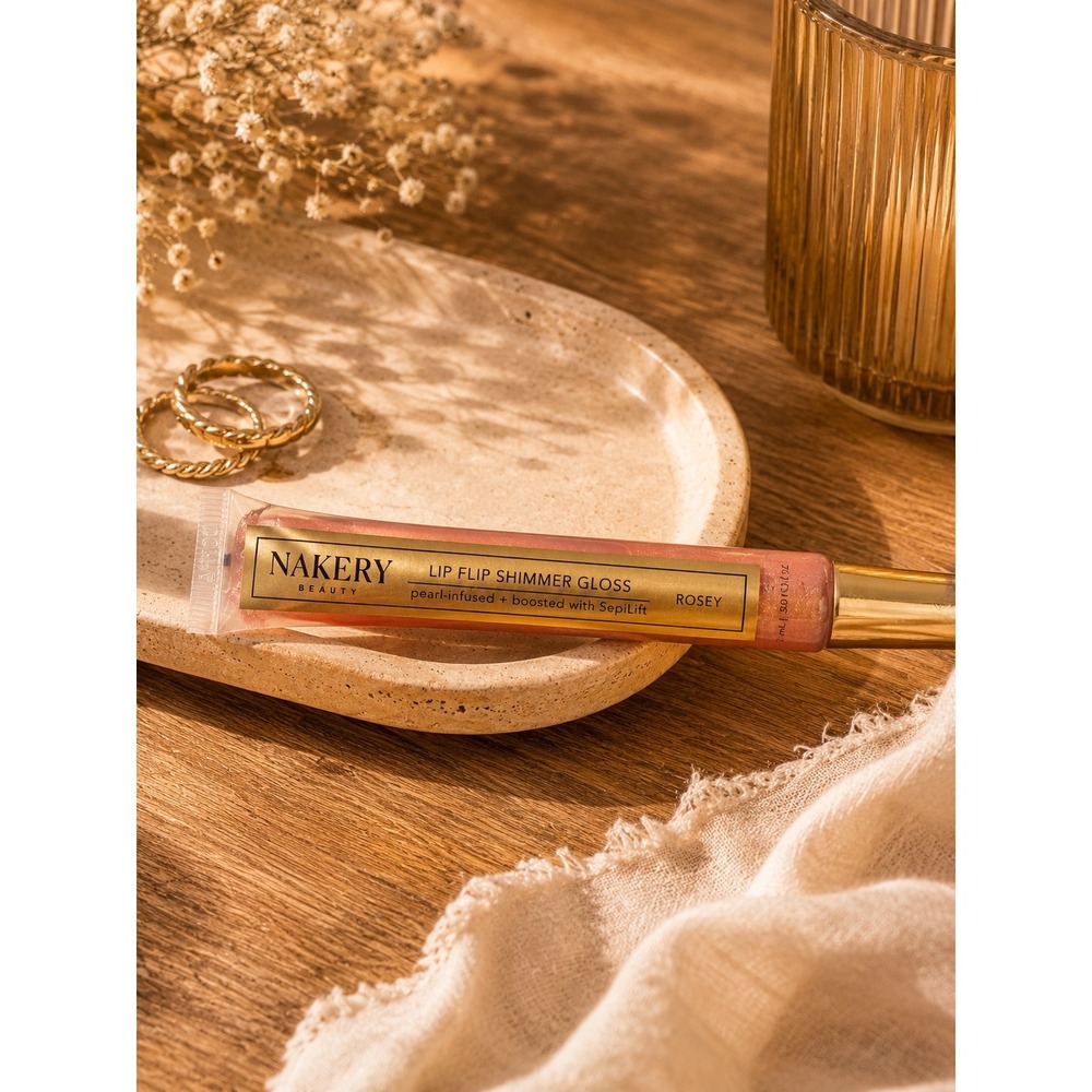 Nakery Beauty Lip Flip Shimmer Gloss Rosey Pearl Infused SepiLift 0.50 fl oz